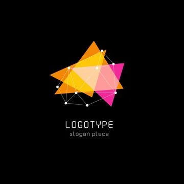 Isolated abstract translucent triangles vector logo. Geometric shape logotype on Stock Illustration