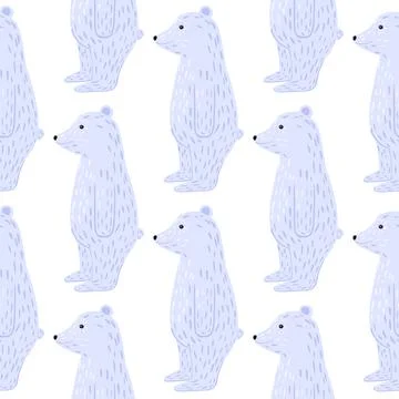 Isolated animal seamless pattern with doodle blue polar bear cute cartoon sil Stock Illustration