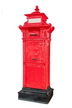 Isolated antique red post mail box on white background. Stock Photos