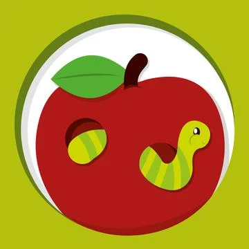 Isolated apple with a worm insect Paper art style Vector 스톡 일러스트