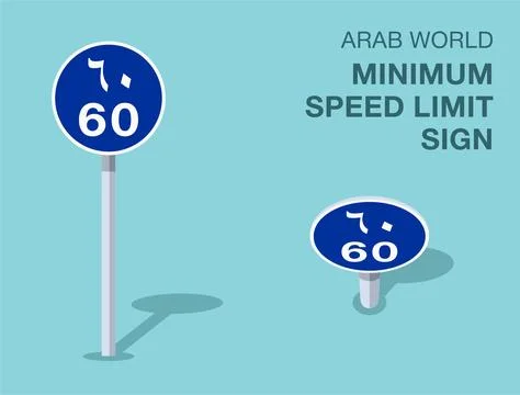 Isolated Arab world "minimum speed limit" road sign. Front and top view. Stock Illustration