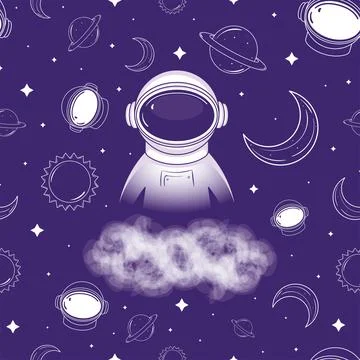 Isolated astronaut character seamless pattern space background Vector イラスト素材