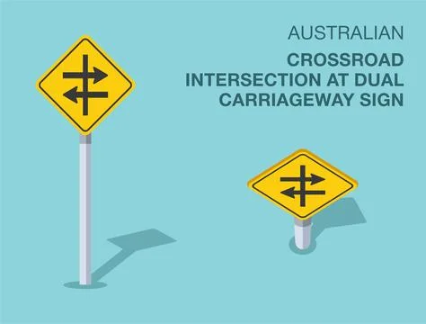 Isolated australian crossroad intersection at dual carriageway sign. Stock Illustration