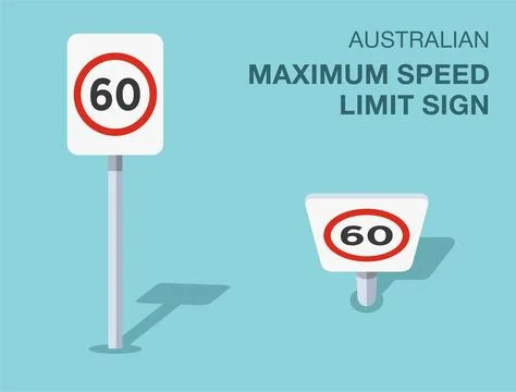 Isolated australian maximum speed limit sign. Front and top view. Stock Illustration