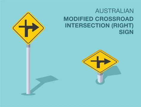 Isolated Australian "modified crossroad intersection to the right" road sign. 스톡 일러스트