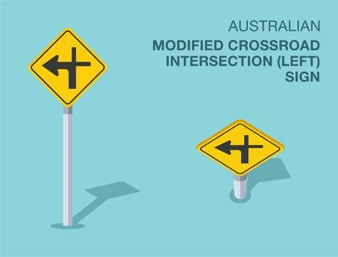 Isolated Australian "modified crossroad intersection to the left" road sign. Stock Illustration