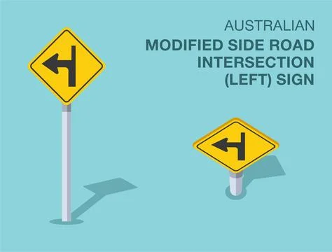 Isolated Australian "modified side road intersection to the left" road sign. Stock Illustration