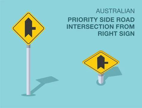 Isolated Australian "priority side road intersection (right)" road sign. Stock Illustration
