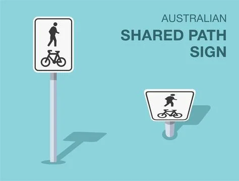 Isolated australian shared path sign. Front and top view. Stock Illustration