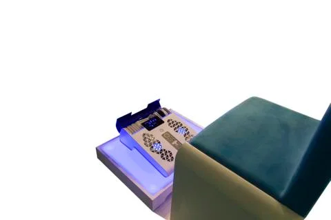 Isolated automatic foot massage machine view from top Foto stock
