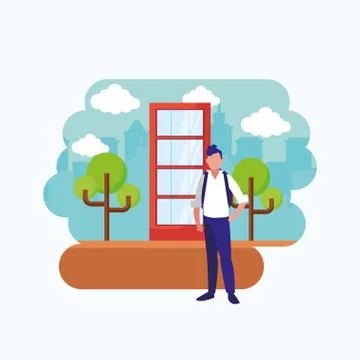 Isolated avatar man in front of a building vector design Ilustración de archivo
