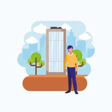 Isolated avatar man in front of a building vector design Ilustración de archivo