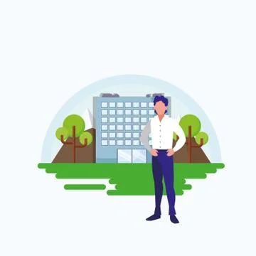 Isolated avatar man in front of a building vector design Ilustración de archivo