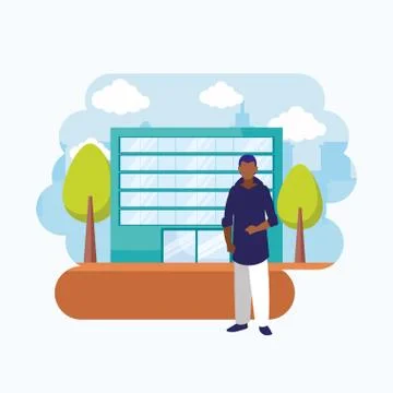 Isolated avatar man in front of a building vector design Ilustración de archivo