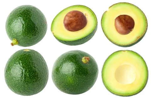 Isolated avocado collection. Different shapes of avocado isolated on white Stock Photos