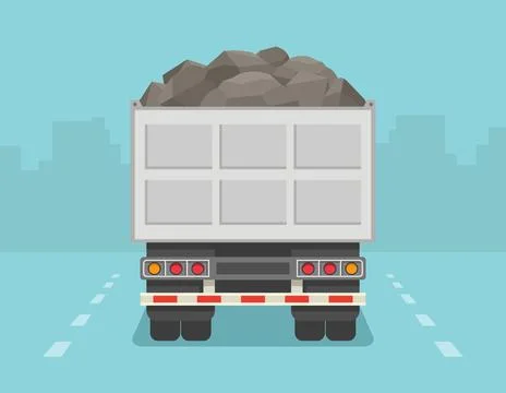 Isolated back view of a dump truck loaded with rocks. Vector illustration. Stock Illustration