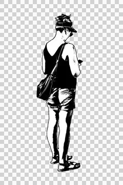 Isolated back view graphic of young adult woman standing Stock Illustration