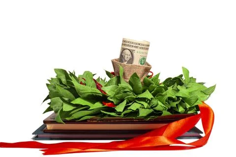 Isolated with background one dollar banknote above laurel wreath Stock Photos