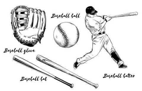 Isolated baseball set on white background. Hand-drawn elements such as baseball Stock Illustration