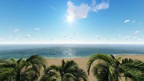 Isolated beach and blue ocean with palm trees Stock Footage 107273958