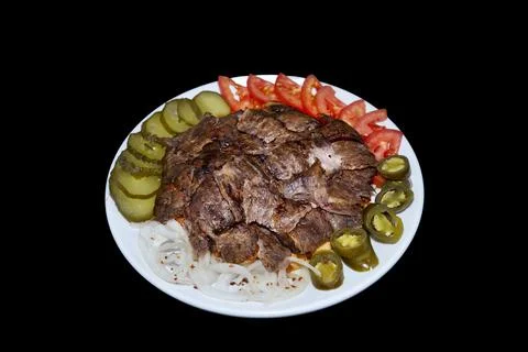 Isolated Beef or lamb meat doner plate in a Restaurant Stock Photos