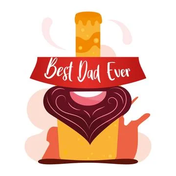 Isolated beer bottle character with beard Happy father day Vector Stock Illustration