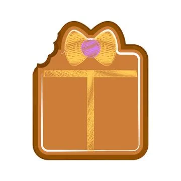 Isolated bitten gift box gingerbread Stock Illustration