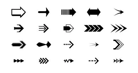 Isolated black arrow icon elements, Minimalist pointer vector collection, Ass Ilustración de archivo