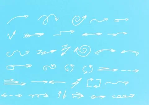Isolated black arrows drawn by hand on a white background.. Stock Illustration