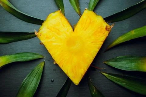 Isolated on a black background fresh pineapple leaves love Stock Photos