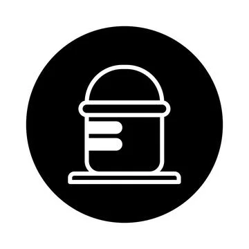Isolated black circular icon featuring a stylized bucket, emphasizing minim.. Stock Illustration