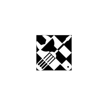 Isolated black color technical tools vector logo. Mechanical equipment logotype Illustrazione stock