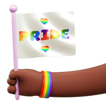 Isolated black hand with a pride support flag on a white background for LGB.. Stock Photos