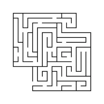 Isolated black maze, labyrinth beginning complexity on white background. Stock Illustration