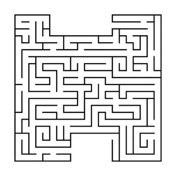 Isolated black maze, labyrinth beginning complexity on white background. Stockillustratie