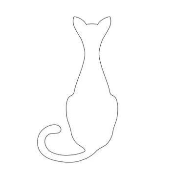 Isolated black outline back of cat on white background. Curve lines. Stock Illustration