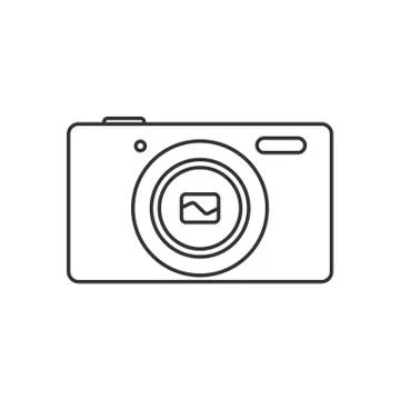 Isolated black outline compact digital camera on white background. Line icon. Stock Illustration