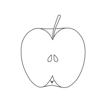 Isolated black outline half slice of apple on white background. Stock Illustration