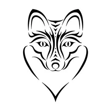 Isolated black outline head of fox on white background. Line face portrait. T Stock Illustration