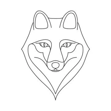 Isolated black outline head of fox on white background. Line cartoon portrait Stock Illustration