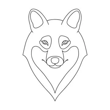 Isolated black outline head of wolf on white background. Line cartoon portrai Stock Illustration