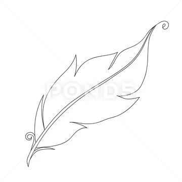 Isolated black outline monochrome feather of bird on white background. Curve Stock Illustration