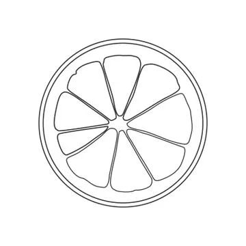 Isolated black outline round slice of citrus: lemon, orange or grapefruit on  Illustrazione stock