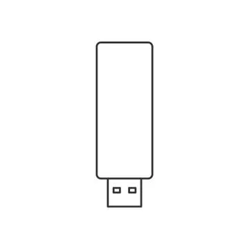 Isolated black outline usb flash drive on white background. Line icon. Stock Illustration