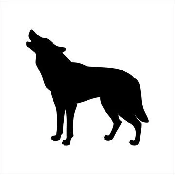 Isolated black silhouette of howling wolf on white background. Black flat car Stock Illustration