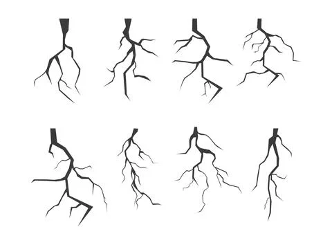 Isolated black thunderstorm elements design. Storm lightning vector silhouettes Illustrazione stock