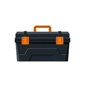 Isolated black toolbox. Professional toolkit for hand tools. Cartoon industri Stock Illustration