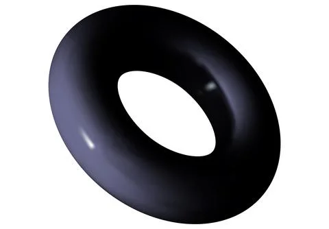 Isolated black torus in 3D perspective. Abstract geometric donut shape in r.. Stock Illustration