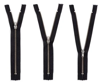 Isolated black zip open to three positions Stock Photos