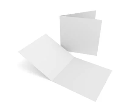 Isolated blank 3d rendering open square greeting cards on white Stock-Illustration